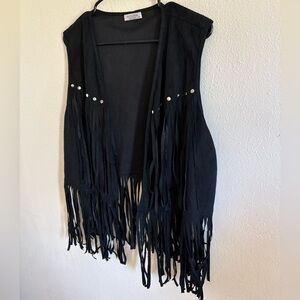 Black Fringe Vest with Stud Accents